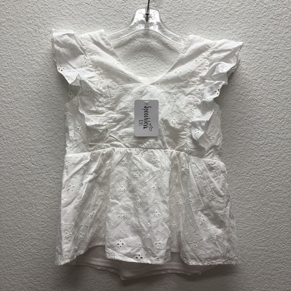 Speechless White Ruffled Flutter Short Sleeve Blouse Lace - Size GIRLS L
